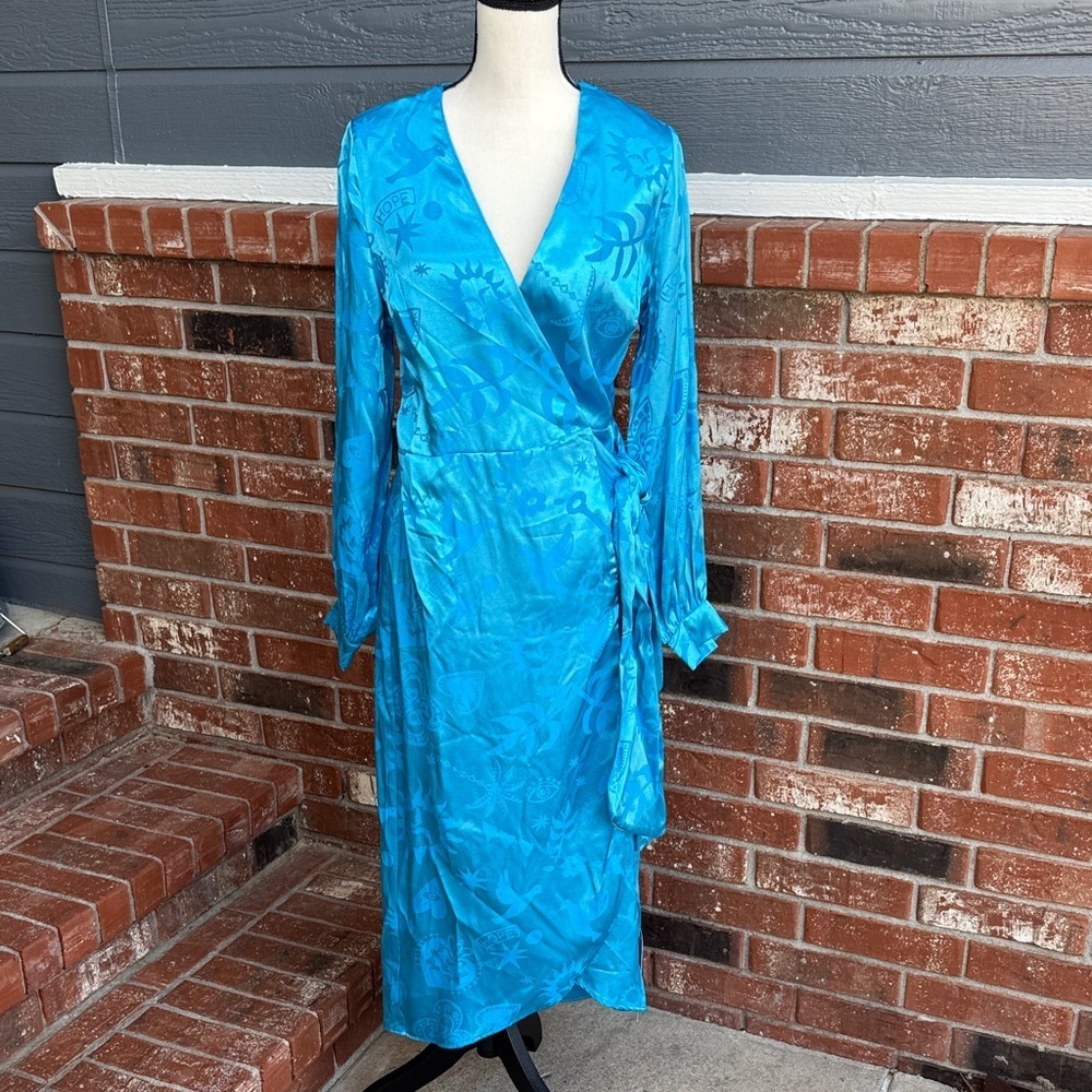 Never Fully Dressed Blue Jacquard Wrap Maxi Dress Size US 6 UK 10 NWT Hope Palm